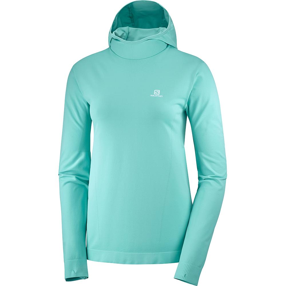 Capa Intermedia Salomon Mujer Turquesa - Salomon Argentina AGILE MID HOODIE W SEAMLESS,986157-ZMW